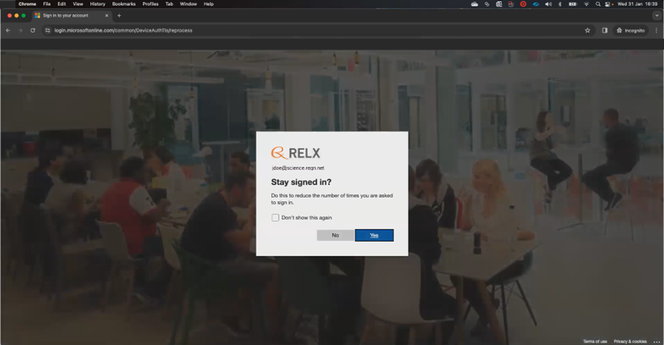Screenshot of the Stay signed in dialogue box